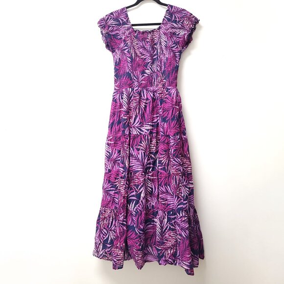 Soft Surroundings Short Sleeve Square Neck Maxi Dress Tropical Print Lined - Picture 2 of 6